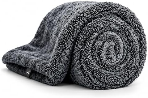 Car Drying Towel, 1200 GSM Absorbent Microfiber, 24 x 36 in, Plush Auto Detailing Cloth for Cars, SUVs and Trucks, Charcoal Grey, 1 Pack