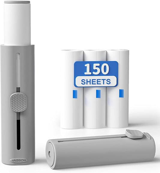 VASSON Mini Lint Roller for Pet Hair - 150 Extra Sticky Sheets Total (3 Rolls x 50) - Travel Lint Remover for Clothes, Furniture, Lint, Fuzz - Value Pack (1 Roller + 3 Refills)