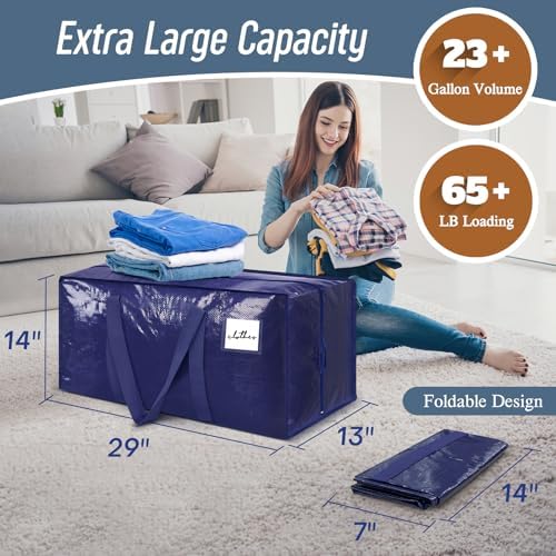 6 Pack Extra Heavy Duty Large Moving Bags with Strong Zipper, Dark Blue