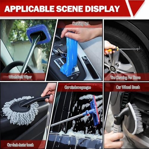56Pcs Car Wash Cleaning Kit with Foam Gun, Car Wash Brush with Long Handle, Car Detailing Kit, Car Wheel Brush for Car Cleaning Supplies, Adjustable Hose Wash Sprayer-Quick Connector to Any Hose