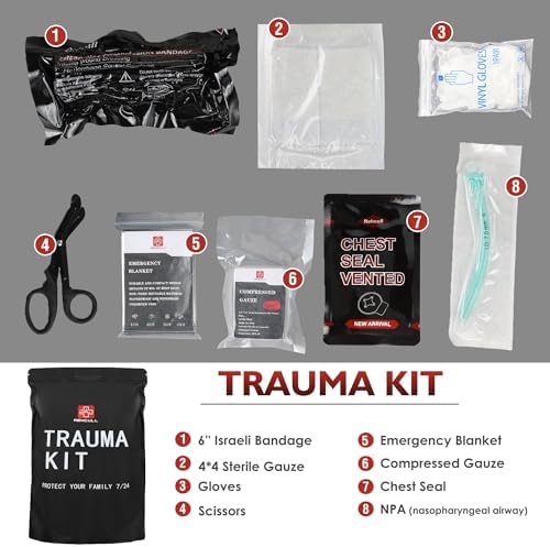 IFAK Refill Kit, Compact Emergency Medical First Aid Trauma Kits Survival Supplies Hemostatic Combat Tactical Wound Care Dressing Pack with Chest Seal 6”Israeli Bandage for Rapid Military, 8pcs