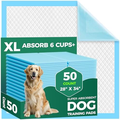 50 Count Dog Pee Pads Extra Large- 28" x 34", Super Absorbent Leak-Proof XL Puppy Pads 50 Pack Quick-Dry XLarge Disposable Pet Potty Training Pads for Dogs, Puppies, Doggie