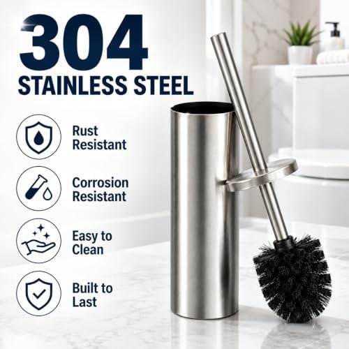 Toilet Brush and Holder Set, Stainless Steel 304 Toilet Bowl Brush