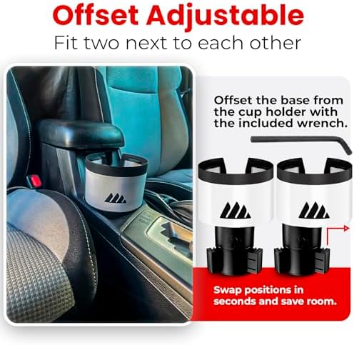 Ultimate Car Cup Holder Expander with Adjustable Base - White