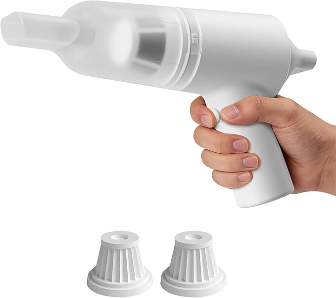 PAPIFEED Handheld Vacuum Cordless for Pet Hair, Portable Mini Vacuum with Static Hair Collector for Home, Dual-Layer Stainless Steel Filter, Dual Filte, USB-C Rechargeable Lightweight Vacuum (White)