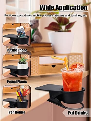 2PCS Clip on Cup Holder for Chair, Desk Drink Holder Clamp, Black