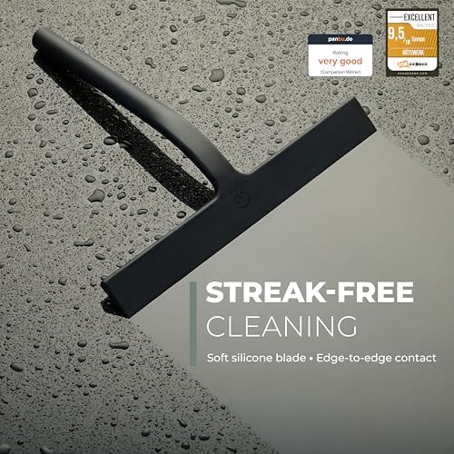 Silicone Shower Squeegee with 3-in-1 No-Drill Mount, Black, 9''
