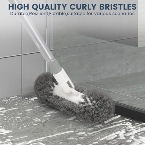 Deck Brush with 51" Long Handle 360° Cylindrical Scrub Cleaner Tool for Cleaning Boat Pool Bathroom Ground 120° Swivel Floor Scrubber for Tile Grout Patio Tub Spa Adjustable Pole