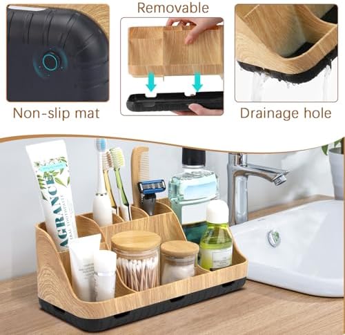 Bathroom Organizers and Storage - Detachable 7 Slots Kids Electric Toothbrush and Toothpaste Holde Drainage for Bathroom Accessories Organization Counter Vanity Storage