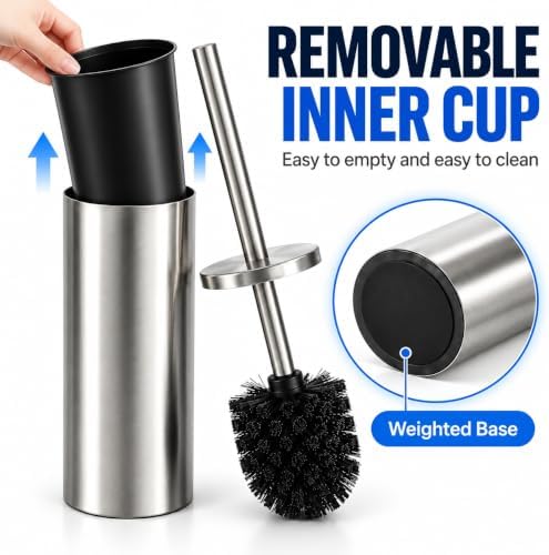 Toilet Brush and Holder Set, Stainless Steel 304 Toilet Bowl Brush