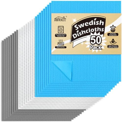 50PK Swedish Dishcloths for Kitchen, Absorbent Dish Cloths, 7x6in
