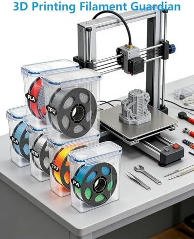 Filament Storage Box 6 Pack with Desiccants, Labels for 3D Printing