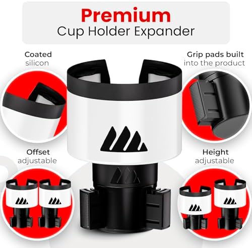 Ultimate Car Cup Holder Expander with Adjustable Base - White