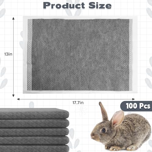100PCS Rabbit Pee Pads 18×13in Disposable Guinea Pig Cage Liners Super Absorbent Black Carbon Odor-Control Bunny Training Pad with Quick-Dry Surface for Bunny Kitten Hedgehog Small Animals