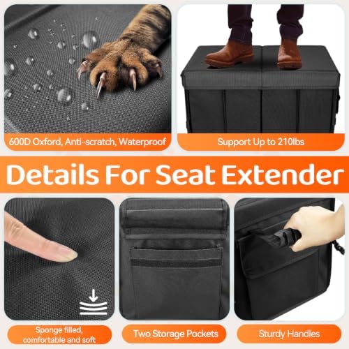 Dog Car Seat Extender with Seat Cover, Heavy Duty Back Seat Extender for Dogs up to 180lbs, Hard Bottom Car Organizer with Storage, Large Dog Travel Platform for SUV Truck