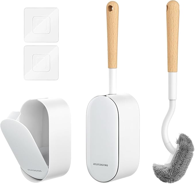 OSCIOSS Bamboo Toilet Brush Set, 2 Pack with Ergonomic Design, Compact Size, Durable Bristles, Wooden Holder for Bathroom Cleaning