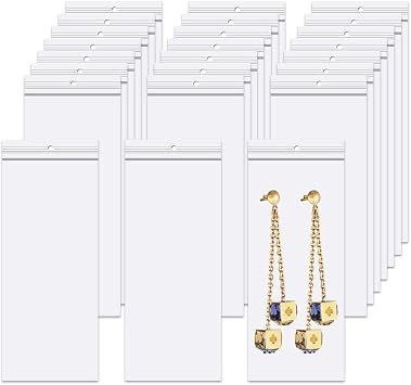 3" x 7" Long Jewelery Plastic Bags 100pcs Poly Zip Seal Storage Bags Clear Zipper Necklace Bags with Hang Hole for Packa