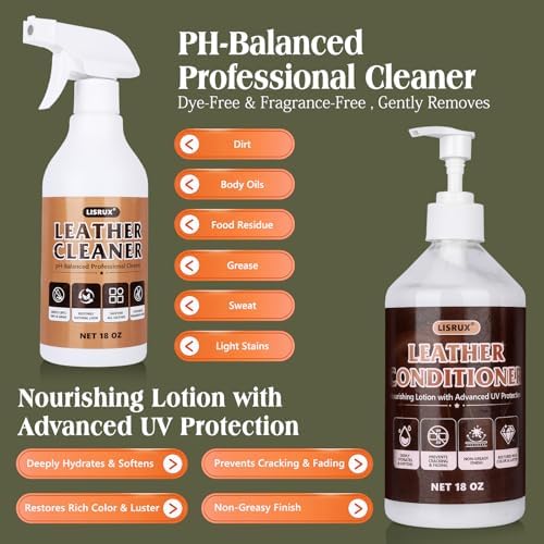 Leather Cleaner and Conditioner Kit for Cars & Home, 2 X 18 Oz, pH‑Balanced