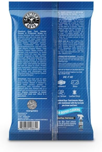 Chemical Guys PMWSPI22050 Total Interior Cleaner & Protectant Wipes Mega 100 Pack, Safe for Cars, Trucks, SUVs, Jeeps, Motorcycles, RVs & More ( 50 Ct)