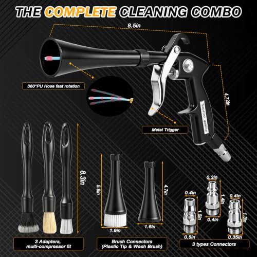 Car Detailing Air Cleaning Gun - Dry Blower Gun Works with Air Compressor