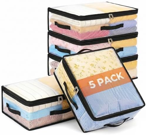 5Pcs Clear Storage Bags With Zippers & Handles Blanket Storage Bags