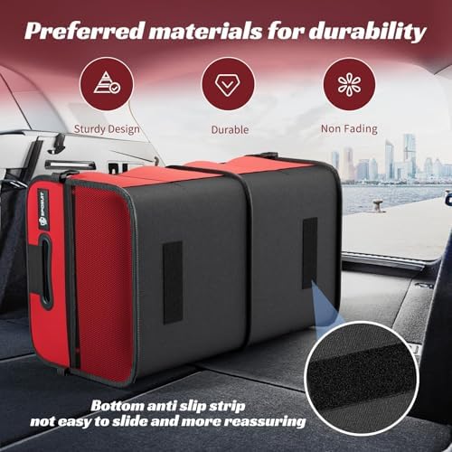 Trunk Organizer for Car - 70L Collapsible Sturdy Car Storage, Red