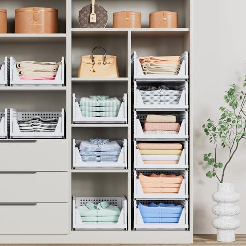 5 Pack Stackable Closet Storage Basket - Stackable Storage Bins