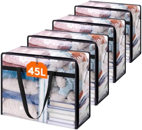 45L Clear Clothes Storage Bags,Plastic Foldable Blanket Storage Bag