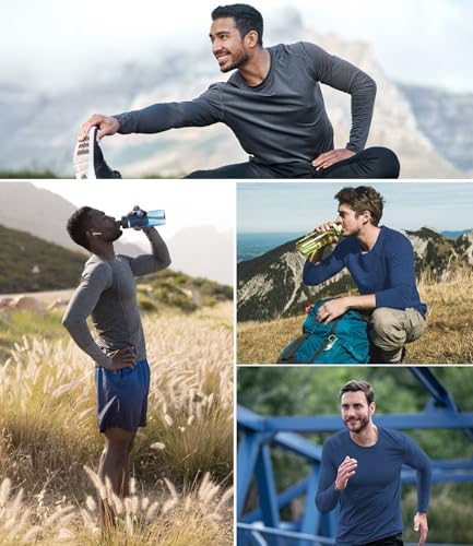 6 Pack Men Dry Fit Workout Long Sleeve UPF 50+ Athletic Gym Shirt