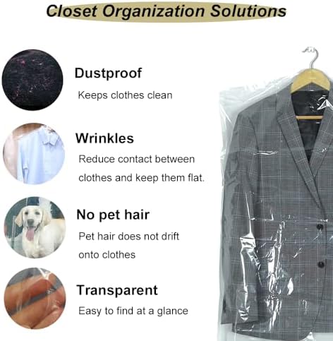 50 Pack 35.4inch Plastic Clear Dry Cleaning Hanging Lightweight Garment Clothes Cover Protector Bags for Closet Clothes Storage.