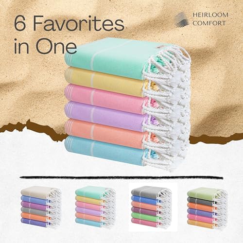 Oversized Beach Towels 6 Pack, 40"x71", Quick Dry, 100% Cotton, Sand Free, Absorbent, Bath, Pool, Spa & Travel Towels, Lightweight, Machine Washable - Tropical Bliss Colors