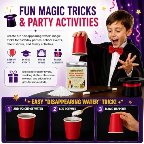 Super Absorbent Diaper Polymer – 1 lb Water Absorbing Powder for Kids Science Experiments, Magic Tricks, STEM Learning Activities, Instant Gel Science Project Supplies