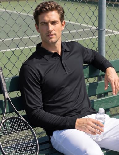 Men's Polo Shirts Long Sleeve Quick Dry Pique Collared Golf Shirt