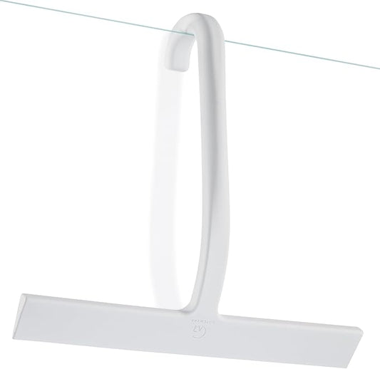 GÜTEWERK Shower Squeegee for Glass Doors – Bathroom Squeegee for Shower Glass & Tile Walls, Streak-Free & No-Squeak Silicone Blade, Stainless Steel Core, Hang Hook + Suction Cup, White, 10 Inch