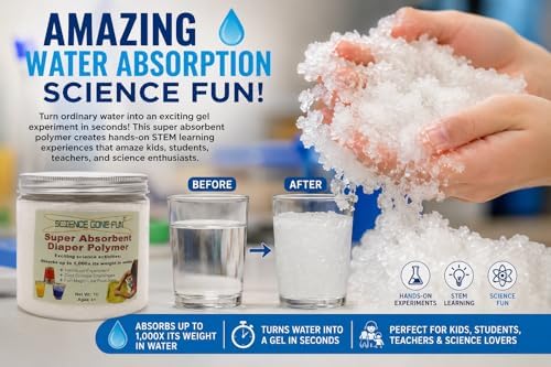 Super Absorbent Diaper Polymer – 1 lb Water Absorbing Powder for Kids Science Experiments, Magic Tricks, STEM Learning Activities, Instant Gel Science Project Supplies