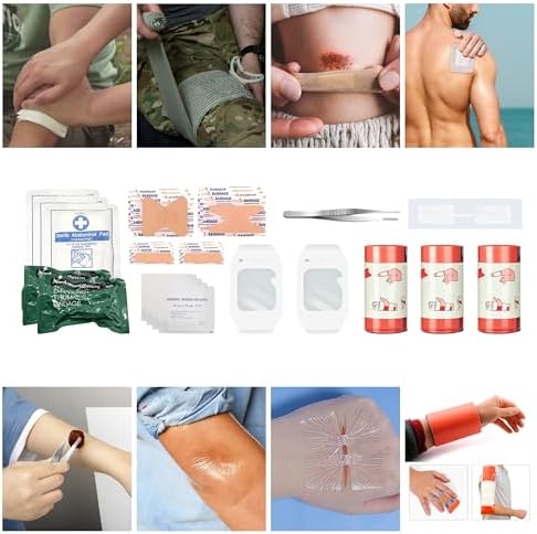 IFAK Trauma Kit with Buckle Tourniquet, Israeli Bandage, Hemostatic Gauze, Vented Chest Seal, ABD Pad, Splint, Wound Closure Strips, MOLLE for Camping, Hiking, Hunting, Range, Black
