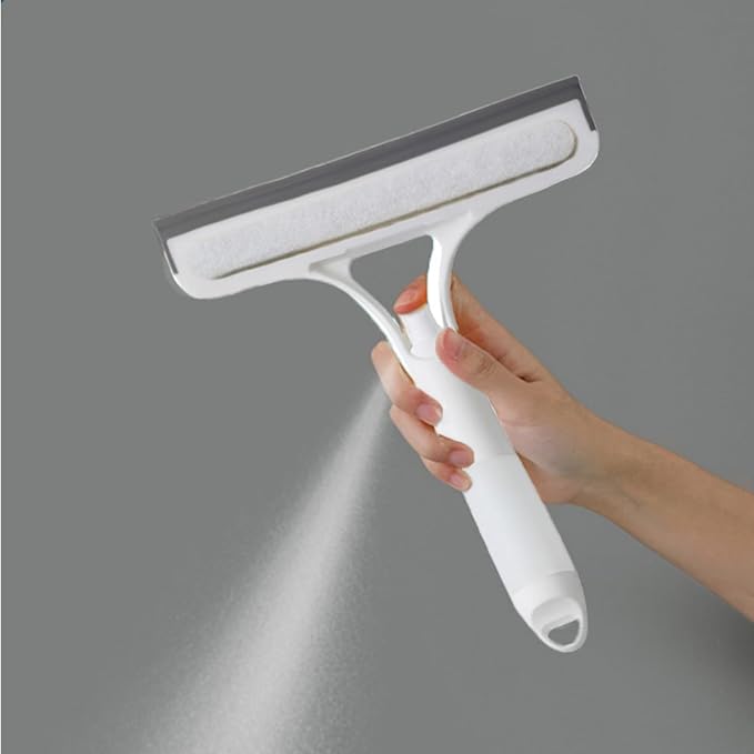 3 in 1 Window Cleaning Squeegee, Professional Multi-Function Window Squeegee with Sprayer for Shower Glass, Tile, Mirror Cleaning,Easy to Clean Cleaner Tool for Indoor Outdoor High Windows (White)