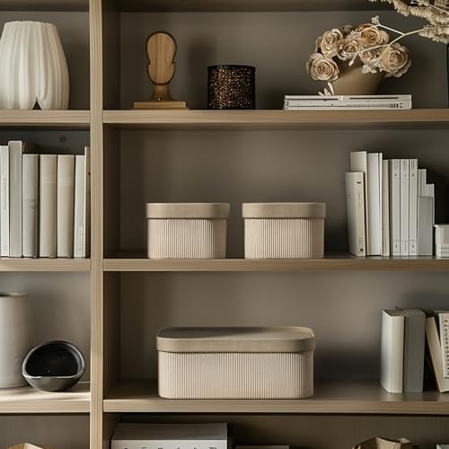 Decorative Storage Boxes with Lids Faux Leather, 3 Pack