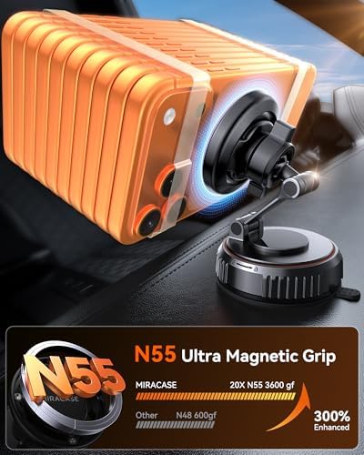 For MagSafe Car Mount[3800gf Strong Magnet & 90+LBS Suction Base]Magnetic Phone Holders for Your Car, 360° Adjustable Dash& Windshield Wall Mount with Adhesive Suction Cup for All Smartphones