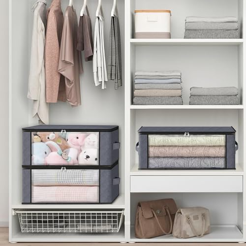 4-Pack Clothes Organizer Storage Bags, 35L Storage Bins,Gray