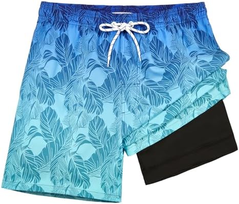 Mens Swim Trunks with Compression Liner 5.5" Inseam Shorts Bathing Suit Quick Dry Swimsuit
