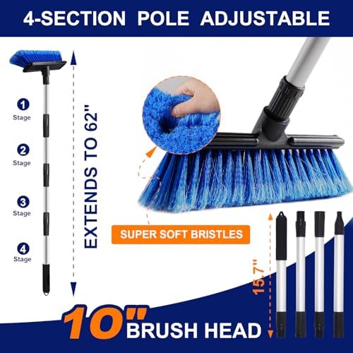 62" Car Wash Brush Mop with Long Handle Soft Bristle Scrub Car Washing Cleaning Mop with Lightweight extendable Handle for RV Boat Truck SUV Caravan Solar Panel House Siding,Sweep Snow