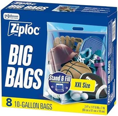 Big Bags, 10 Gallon XXL Reusable Storage Bags, 8 Count