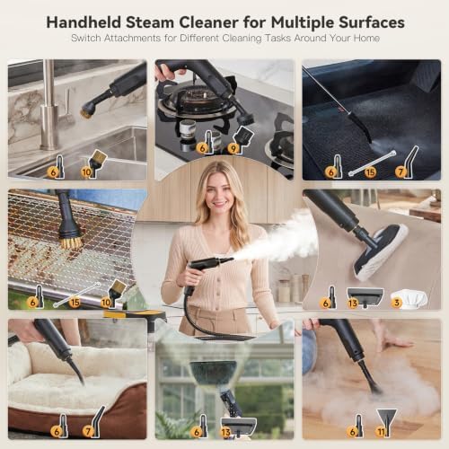 Steam Cleaner, 3 Level Adjustable Handle with 15 Accessories