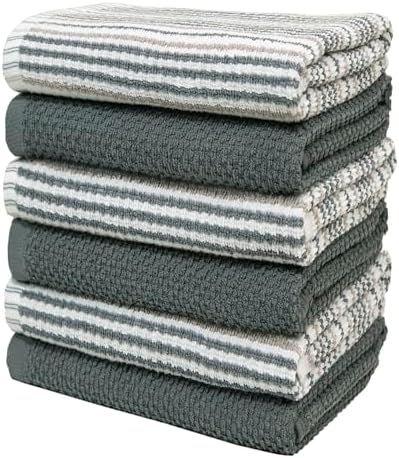 Bumble Kitchen Towels 6 Pack 100% Cotton Dish Towels - 16"x26" - Grey