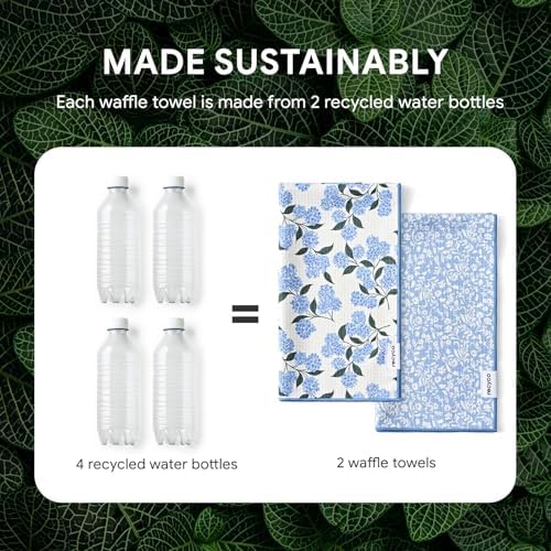 Waffle Kitchen Towel Set of 2 - Quick Dry Microfiber Sustainable Dish Towels - Ultra Absorbent Reusable Cleaning Tea Towels - Lightweight Hand Towels,16”x 28”, Hydrangea Ball
