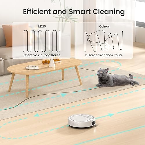 Robot Vacuum Cleaner, Strong Suction, 120 Mins Runtime, Slim, Low Noise, Automatic Self-Charging, Wi-Fi/App/Alexa Control, Ideal for Pet Hair Hard Floor and Daily Cleaning, M210