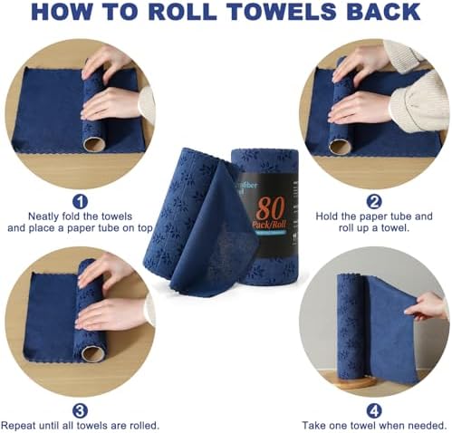Microfiber Cleaning Cloth Roll,80 Pack Cleaning Towels,Lint Free Rags Paper Towels & Tear Away Reusable Towels,Washable Shop Rags Floral Wipe Cloth,Wash Cloths Dish Rags for Car Kitchen Window
