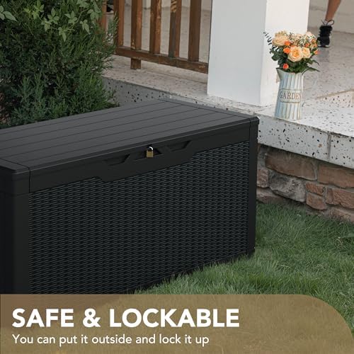 100 Gallon Waterproof Deck Box, Resin Large Outdoor Storage Box