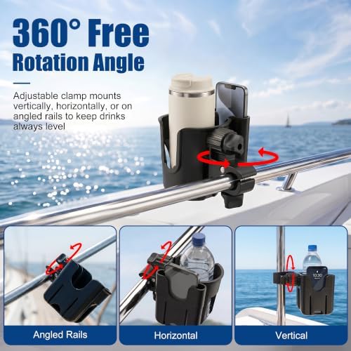 Boat Rail Cup Holder 2 Pack for Pontoon Boat, Bimini Top, Grab Bar
